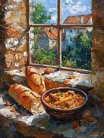 Cassoulet and baguette at the village window by Erika Kaisersot