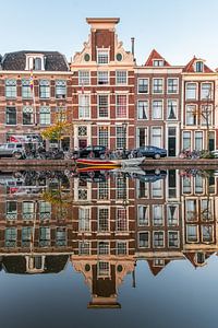 Leiden - Reflectie van 4 grachtenpanden in het water (0174) van Reezyard
