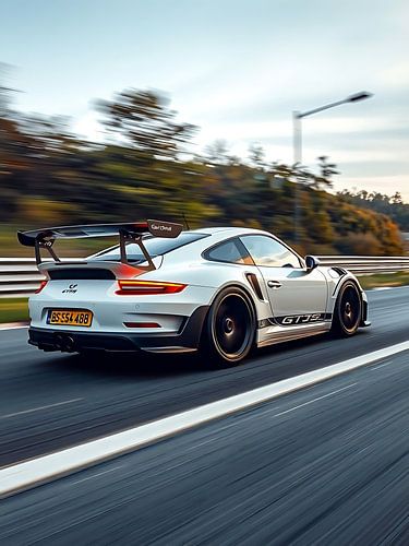 Porsche 911 GT3 RS wit racen op de weg