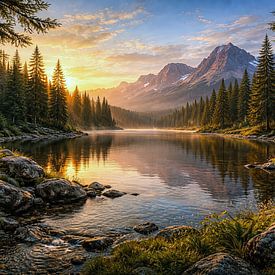Goldenes Erwachen am Bergsee von Max Steinwald