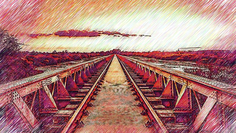 The beautiful bridge of Moerputten as pen drawing, oil painting, gouache, impasto and other variants by Maurice Meerten