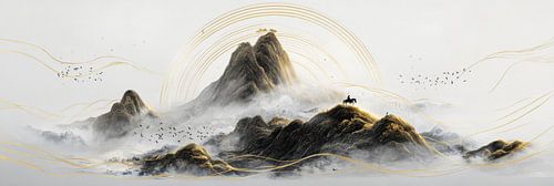 Gouden bergen als abstracte chinese digitale kunst