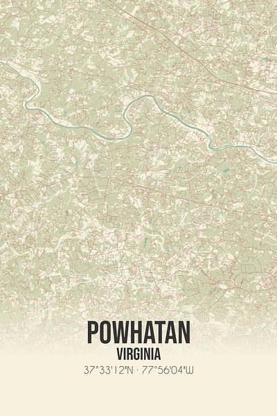 Carte ancienne de Powhatan (Virginie), USA. par Affiches de lieux