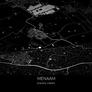 Black-and-white map of Menaam, Fryslan. by Rezona