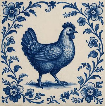 Delfter Blau Fliese Huhn von FoXo Art