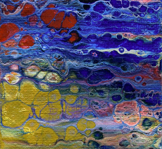 Acrylic pouring miniatuur blauw geel von Angelique van 't Riet