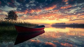 oil painting boat reflection