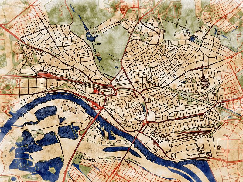 Map of Arnhem centrum with the style 'Serene Summer' by Maporia