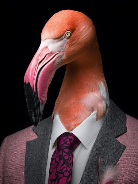 The pink businessman - flamingo portrait in a modern busi by MArt