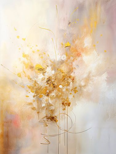 Dreamy abstract painting in pastel pink, amber and gold - soft textures and serene energy