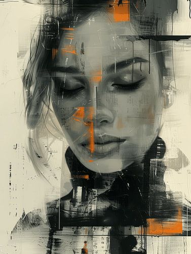 Modern en abstract portret in zwart en oranje