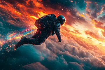 Astronaut in kleurrijke lucht van Imperial Art House