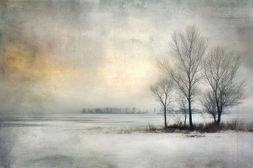 Mistige Winterstilte - Fine Art Landschap in Taupe en Grijs