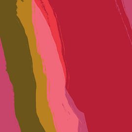 Peinture abstraite colorée minimaliste avec rose néon, vert mousse et rouge chaud sur Dina Dankers