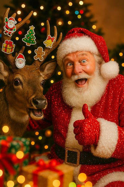 Feestelijke kerstvreugde met Kerstman en rendier van But First Framing