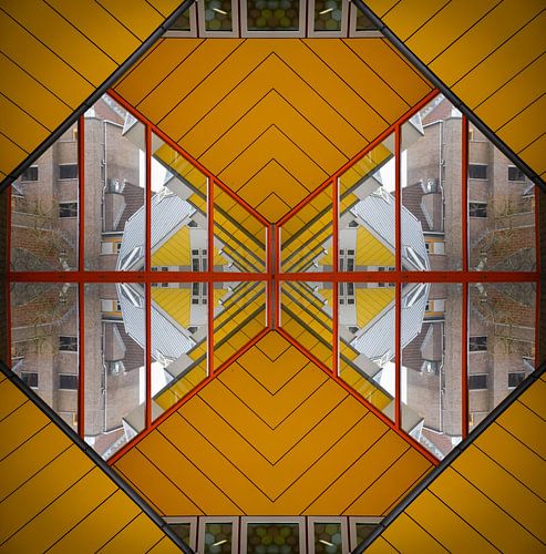 Jeu géométrique jaune – Maisons cubiques à Rotterdam