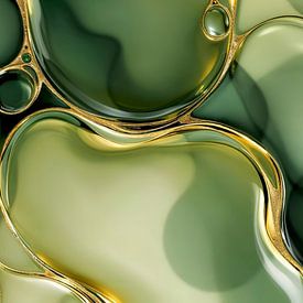 Moderne voorjaarsabstractie in groen en goud van FRESH Fine Art