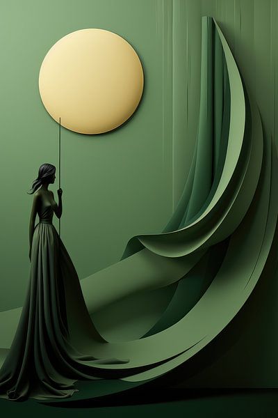 Danse abstraite vert olive par Digitale Schilderijen