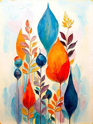 Farbenfrohe botanische Kunst mit Impasto-Effekt