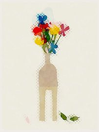 Vase avec des fleurs sur un tabouret sur Joost Hogervorst