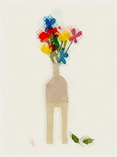 Vaas met bloemen op een krukje van Joost Hogervorst