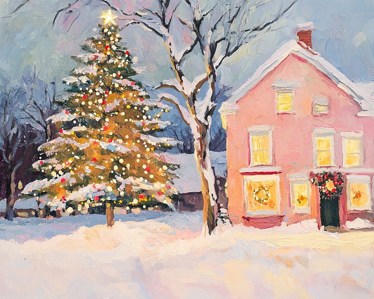Atmospheric Christmas Lights Snow Landscape by Wonderful Art