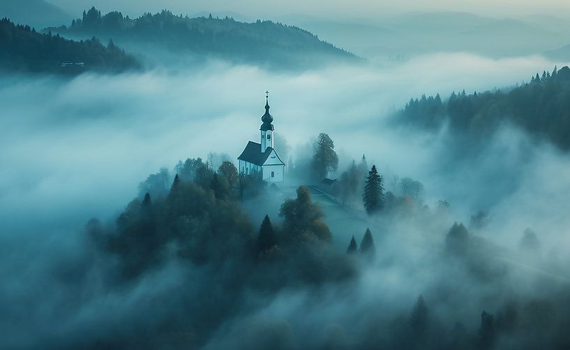 Kapel in een mystiek herfstlandschap van fernlichtsicht