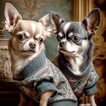 Portret van twee Chihuahuas van Vlindertuin Art