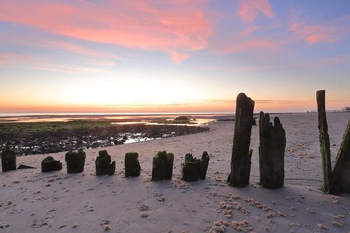 Palenrij Hollum bij zonsondergang