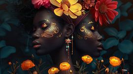 african woman with flowers by Gelissen Artworks