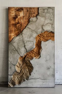 Kunstwerk van hout en beton staat op de grond van Digitale Schilderijen