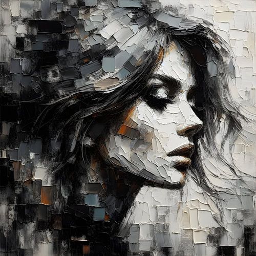 Portret Olieverf bruin wit zwart