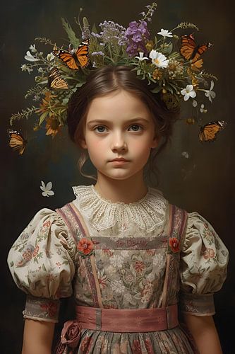 Meisje met vlinders en bloemen