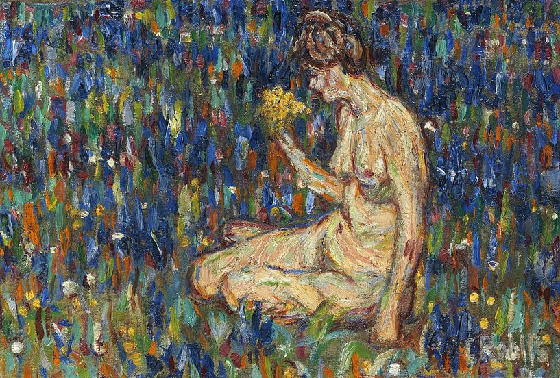 Nue avec un bouquet jaune (fille dans la prairie), Christian Rohlfs, Um 1905 par Atelier Liesjes