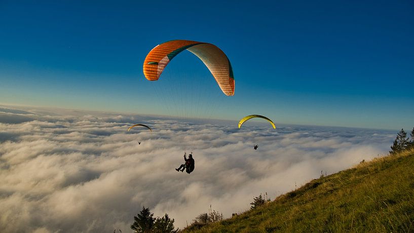 Paragliders op de Revard in Frankrijk van Tanja Voigt