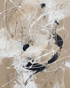 Beige, Zwart en Expressieve Lijnen