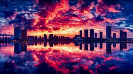 Ölgemälde Polderlandschaft mit Stadtbildreflexion von Egon Zitter