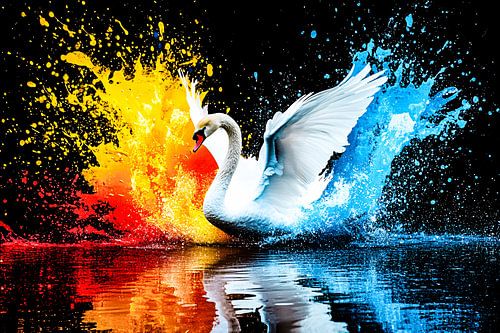 Kleurrijke zwaan met verfspatten