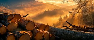 Houtstapel bij zonsopgang - natuurlijke schoonheid van Poster Art Shop