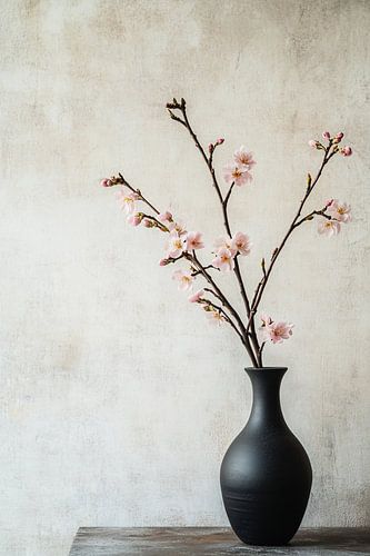 Bloesemtakken in zwarte vaas