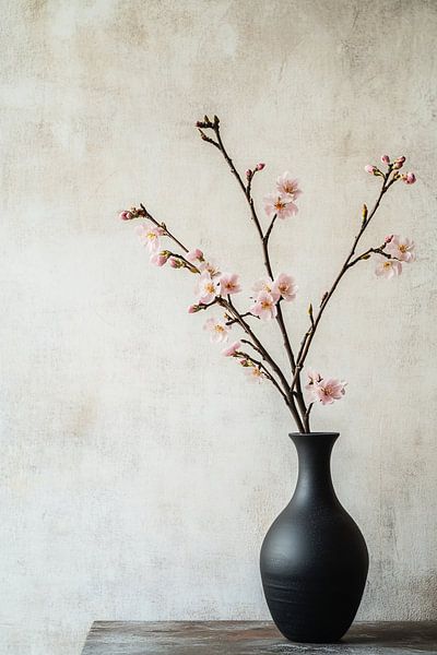 Branches fleuries dans un vase noir par Imperial Art House