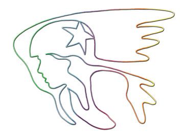 Neon Roller Derby jammer (line drawing roller skates star helmet cool women sports logo rainbow) by Natalie Bruns