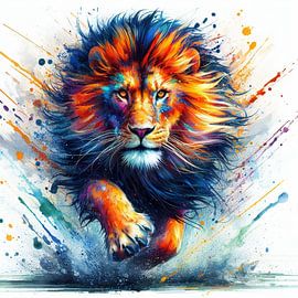 Löwe taucht aus der Leinwand auf von GraphicDesigner.G-AI