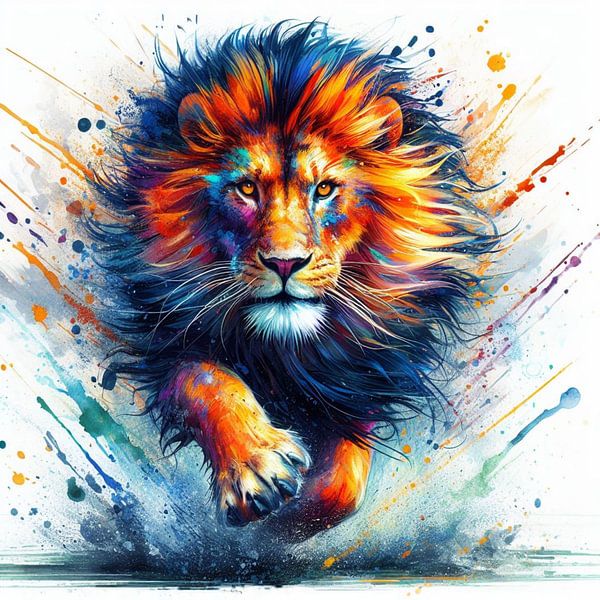 Löwe taucht aus der Leinwand auf von GraphicDesigner.G-AI