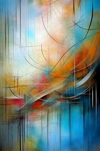 Abstracte schilderij met frisse kleuren