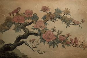 Asiatischer Stil: Rosa Blüten auf goldfarbenem Hintergrund