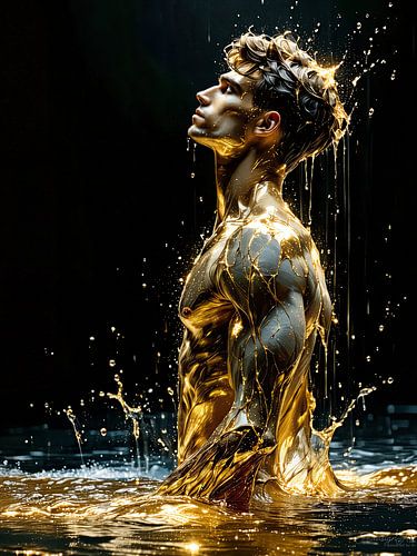 Man in the rain of liquid gold - The body bathed in radiance between devotion, transformation and quiet eroticism
