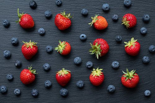 Strawberries and blueberries from above