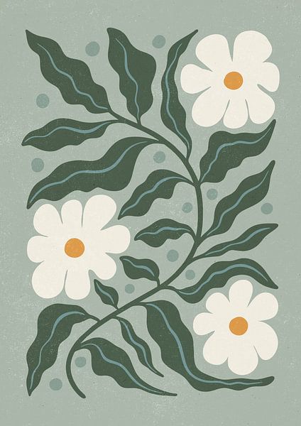 Marguerites blanches et feuilles vertes par Katarzyna Gąsiorowska