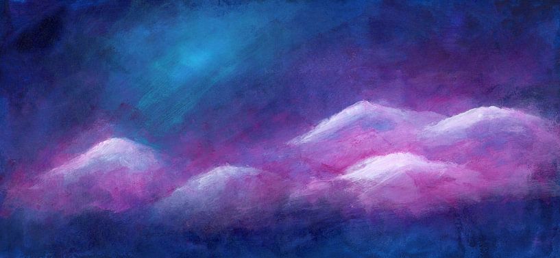 Mountains in the Morning Mist Acrylic Painting in Panorama Format by Karen Kaspar